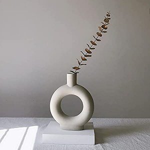 Eastern Rock White Ceramic Vase Modern Minimalist Abstraction Vase,for Centerpieces,Kitchen,Office, Living Room,Wedding,Gifts,Modern Geometric Vases Perfect Home Decor Vase(O Shape)