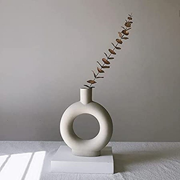 Eastern Rock White Ceramic Vase Modern Minimalist Abstraction Vase,for Centerpieces,Kitchen,Office, Living Room,Wedding,Gifts,Modern Geometric Vases Perfect Home Decor Vase(O Shape)