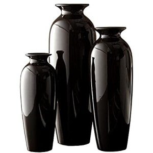 Hosley Set of 3 Black Ceramic Vases. Ideal Gift for Wedding or Special Occasions for Use in Home Office Decor Spa Aromatherapy Settings O9
