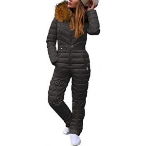 Cicy Bell Women's Onesies Ski Suits Winter Outdoor Sports Jumpsuit Fur Collar Coat Waterproof Windproof Hooded Snowsuit