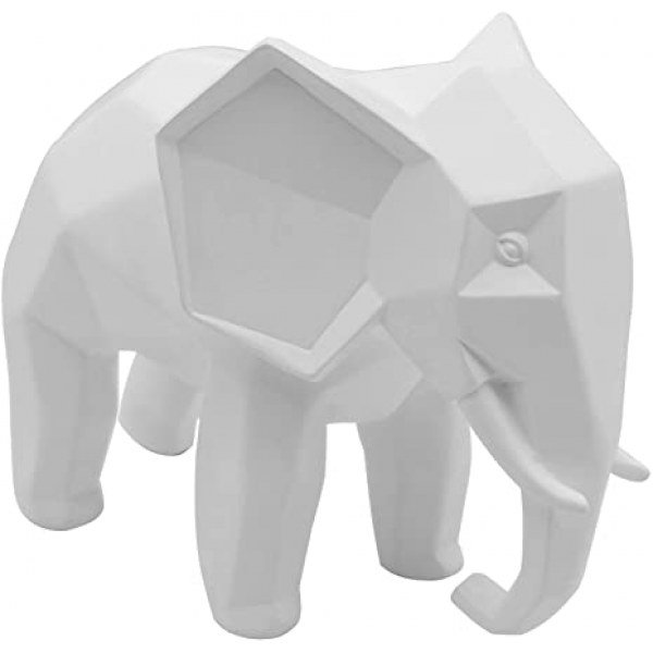 Resin Geometric Abstract Elephant Sculpture - Modern Geometric Elephant Resin Home Decor Statues Accessories Crafts Sculpture Ornaments (White)