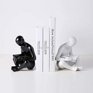 Ceramic Reading Bookend 1 Pair,Ardax Decorative Figurine Accent Piece for Home,Office,Table and Desk Decor (White and Black)