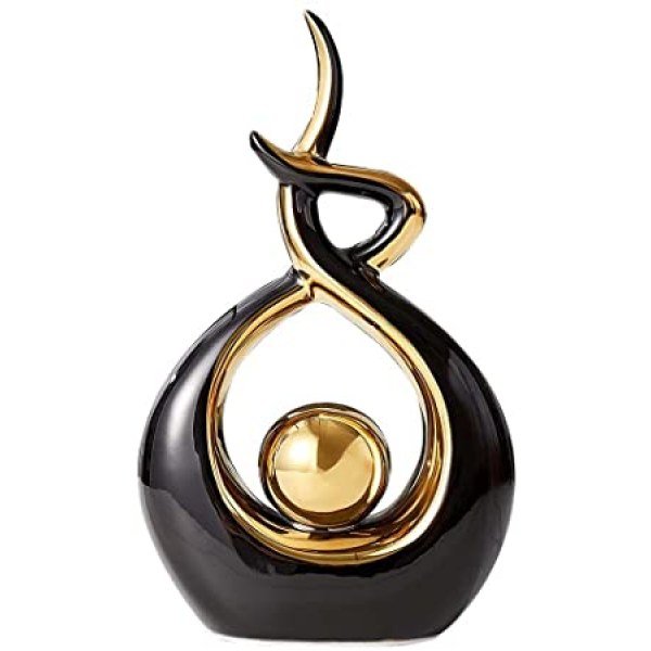 Home Decor Modern Abstract Art Ceramic Statue, Table Decorations for Living Room, Decorations for Living Room, Statues for Home Decor, Black and Gold Living Room Decor, Great Gift Idea 12.8" High