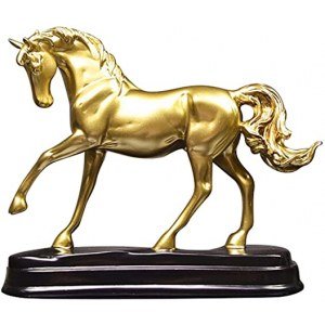 Gold Horse Statue , 9 Inch Horse Art Horse Figurine and Statues, Golden Resin Horse Decor for Home Attract Luck and Wealth(1pack)
