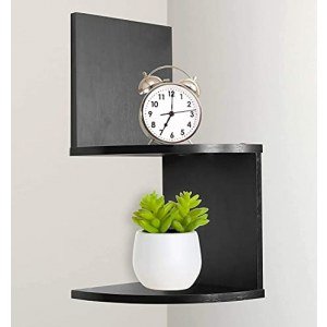 Greenco Modern Design 2 Tier Corner Floating Shelves, Espresso.