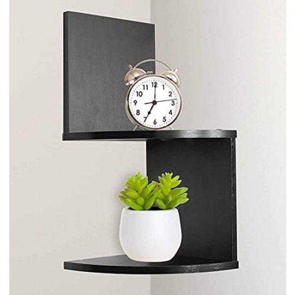 Greenco Modern Design 2 Tier Corner Floating Shelves, Espresso.