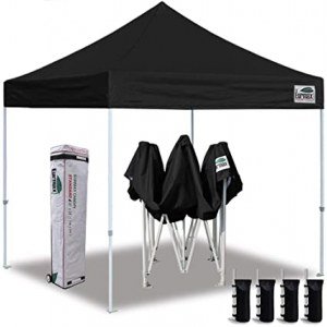 Eurmax USA 10'x10' Ez Pop Up Canopy Tent Sport Instant Canopies with Heavy Duty Roller Bag,Bonus 4 Sand Weights Bags (Black)
