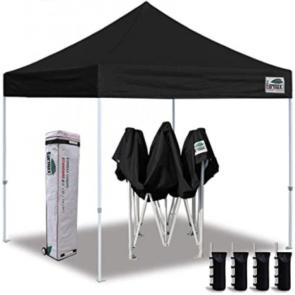 Eurmax USA 10'x10' Ez Pop Up Canopy Tent Sport Instant Canopies with Heavy Duty Roller Bag,Bonus 4 Sand Weights Bags (Black)