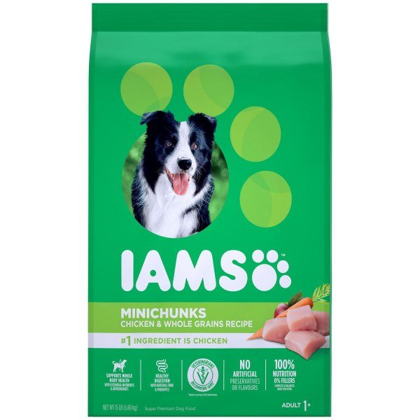 IAMS Adult Minichunks Dry Dog Food Chicken and Whole Grains Recipe 6.80kg (15LB)