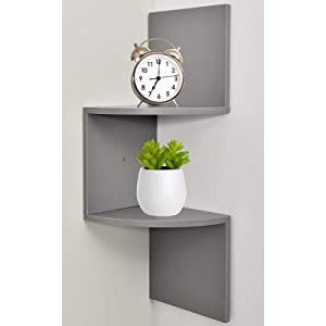 Greenco Zigzag 2 Tier Corner Floating Shelves, Gray Finish.