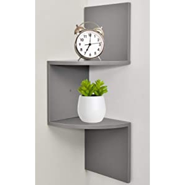 Greenco Zigzag 2 Tier Corner Floating Shelves, Gray Finish.