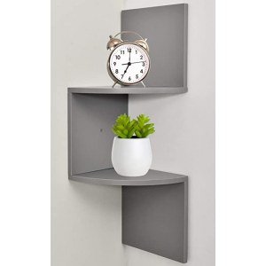 Greenco Zigzag 2 Tier Corner Floating Shelves, Gray Finish.