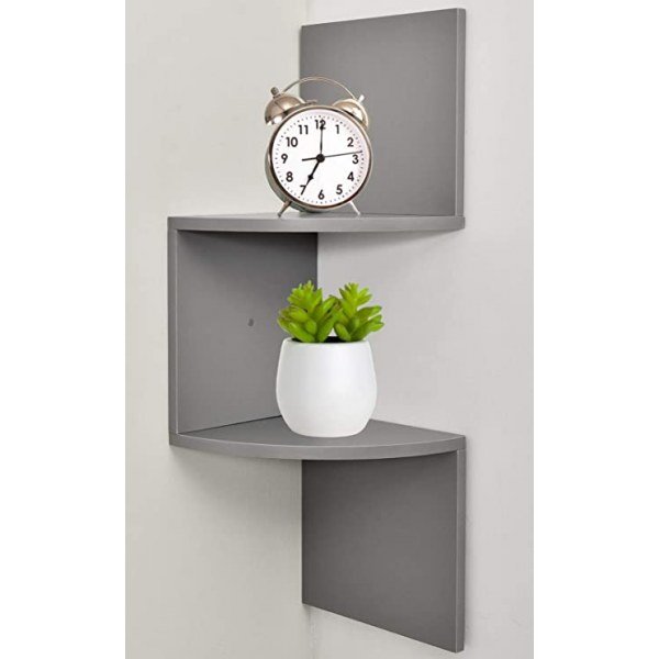 Greenco Zigzag 2 Tier Corner Floating Shelves, Gray Finish.