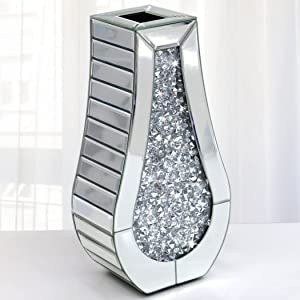 Crushed Diamond Mirror Vase Crystal Silver Glass Stunning Decorative Vase Flower Luxury for Home D?cor. Can?t Hold Water.