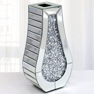Crushed Diamond Mirror Vase Crystal Silver Glass Stunning Decorative Vase Flower Luxury for Home D?cor. Can?t Hold Water.