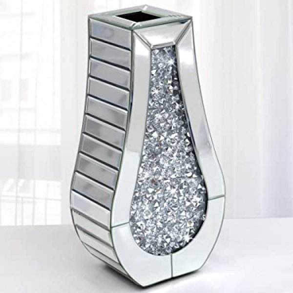 Crushed Diamond Mirror Vase Crystal Silver Glass Stunning Decorative Vase Flower Luxury for Home D?cor. Can?t Hold Water.