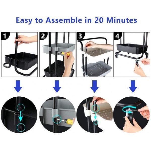 3 Tier Rolling Storage Cart Heavy Duty Mobile Rolling - Image 2