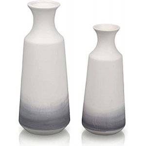 TERESA'S COLLECTIONS Modern White and Grey Ceramic Vase for Home Decor, Set of 2 Elegant Decorative Vases for Mantel, Fireplace, Living Room Decoration, H12 &9.8"