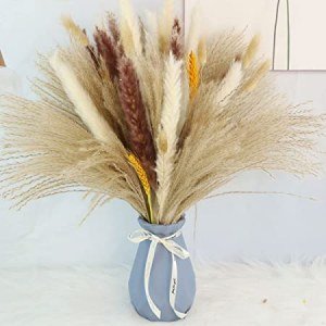 70 Pcs Pampas Grass Decor,100% Natural Pampas Grass Dried Pompous Grass Bouquets Large Pampas Grass for Boho Wedding Home Decor