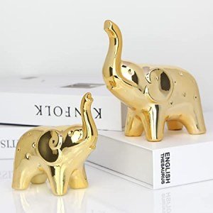 A Pair Elephant Statue Home Decor,Modern Style Figurines,Sculpture for ?Office Desktop Bookshelf Living Room (Ceramics Gold)