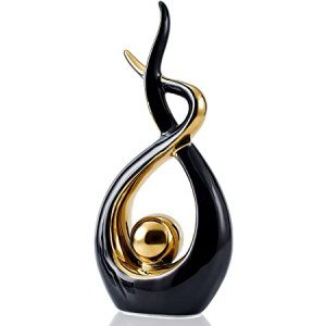 FJS Home Decor Modern Abstract Art Ceramic Statue Decoration for Dining Room Living Room Coffee Table Centerpiece - Great Gift Idea 12.8" High (Black, Large)