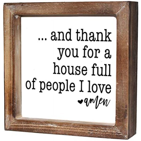 MACVAD Rustic Torched Wood Small Box Sign for Home Decor,Freestanding Thank You Sign for Kitchen,Square Wood Block Sign Table Decor,6" x 6" x 1.57"