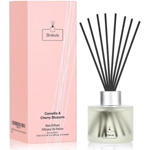 Brakula Reed Oil Diffuser Set, Camellia & Cherry Blossom Scented Sticks Diffusers, 100 ml/3.4 oz, Home Decor & Room Fragrance & Office Gift
