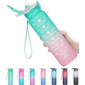 32oz Water Bottle with Straw, ELYPHINE Motivational Water Bottle with Times to Drink & Safety Lock, BPA Free Tritan Leakproof Water Jug, Ensure You Drink Enough Water for Office, Gym, Outdoor Sports