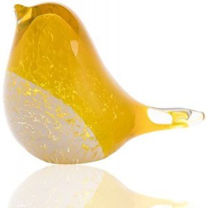 Qf Handmade Bird Blown Glass Figurine Gift for Christmas, Birthday Home Decor Yellow Paper Weight