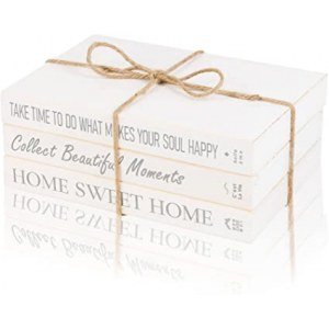 DecoVous Decorative Books - White Faux Books for Decoration Set of 3 - French Farmhouse Shelf Decor for Home - Rustic Living Room Coffee Table Decor - Hardcover Fake Books for Fireplace, Shelves Mantle, Office - Silver