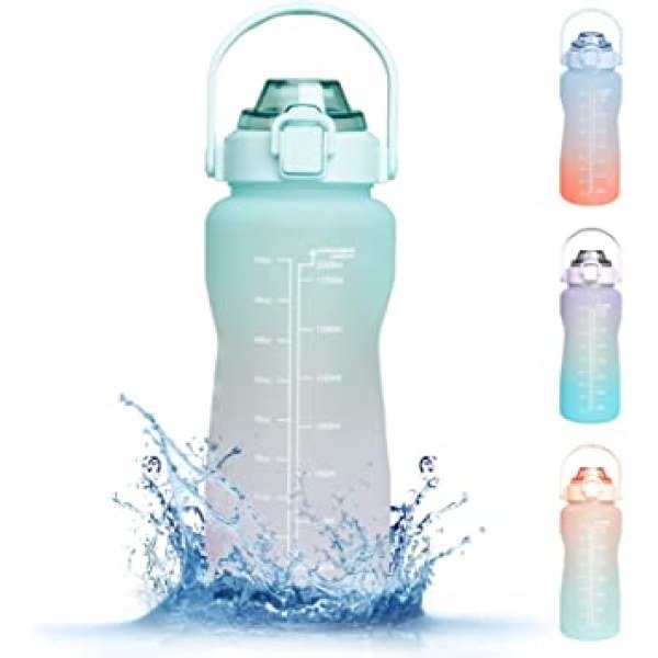 LAMONKE Large Half Gallon/64oz Water Bottle with Straw, Leakproof Tritan BPA Free Water Jug, Ensure You Drink Enough Water Daily for Fitness,Gym and Outdoor Sports?Green?