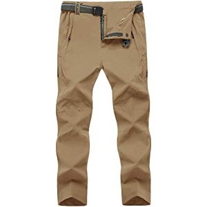 TBMPOY Men's Outdoor Quick-Dry Lightweight Waterproof Hiking Mountain Pants with Belt
