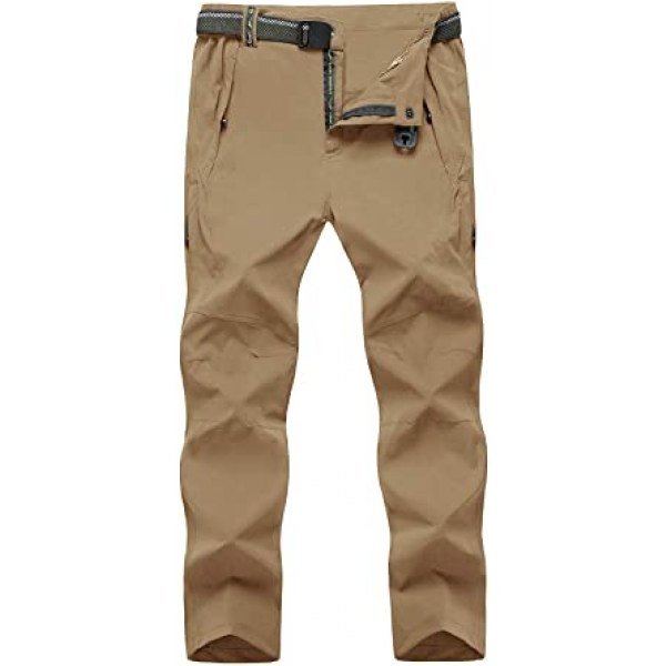 TBMPOY Men's Outdoor Quick-Dry Lightweight Waterproof Hiking Mountain Pants with Belt