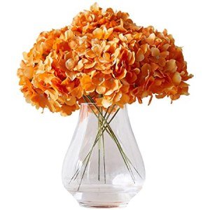 Kislohum Orange Hydrangea Silk Flower 10 Heads Artificial Hydrangea Silk Flowers for Wedding Centerpieces Bouquets DIY Floral Decor Home Decoration with Long Stems