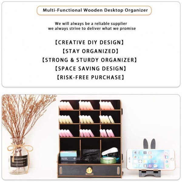 Ayane Wooden Desk Organizer, - Image 2