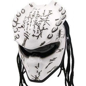 Predator Motorcycle Helmet ? DOT Approved ? Custom Made, Fibreglass, Unisex for Powersports, Sports, and Outdoor - White Spiked