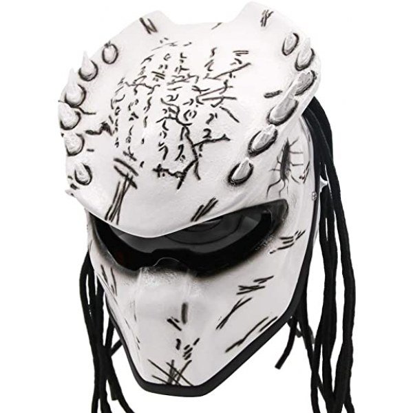 Predator Motorcycle Helmet ? DOT Approved ? Custom Made, Fibreglass, Unisex for Powersports, Sports, and Outdoor - White Spiked