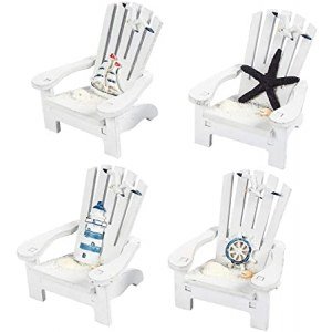 Mini Adirondack Beach Chairs for Coastal, Ocean, Nautical Theme Home Bathroom Decor, Ornaments (4 inch, Set of 4)