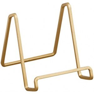 TRIPAR 4 Inch Metal Gold Painted Square Wire Plate Stand Holder Easel Display for Cookbooks, Photos, Picture Frames, & Plates (Set of 2)