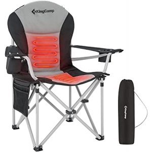 KingCamp Heated Camping Chair Adult Lumbar Support Heating Camp Chair for Winter Outdoor, Padded USB Powered Heavy Duty Folding Camp Chair Lawn with Cooler Bag,Adjustable Armrest,Side and Head Pocket