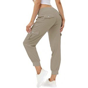 MoFiz Women's Hiking Cargo Pants Lightweight Quick Dry Athletic Outdoor Joggers Sweatpants Elastic Waist Button Pockets