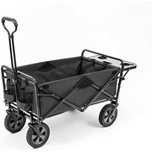Mac Sports Collapsible Outdoor Utility Wagon with Folding Table and Drink Holders, Gray