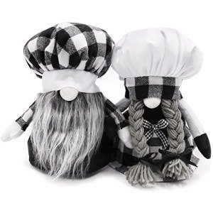 Kitchen Chef Gnomes Decorations Set Buffalo Plaid Gnomes Couples Gifts Farmhouse Home Decor Handmade Tomte Gnome Scandinavian Decor Plush Couples Christmas Household Ornaments Set of 2