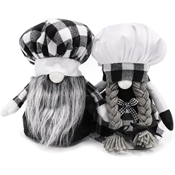 Kitchen Chef Gnomes Decorations Set Buffalo Plaid Gnomes Couples Gifts Farmhouse Home Decor Handmade Tomte Gnome Scandinavian Decor Plush Couples Christmas Household Ornaments Set of 2
