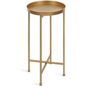 Kate and Laurel Celia Round Metal Foldable Accent Table with Tray Top, Gold