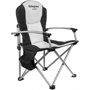 KingCamp Heavy Duty Folding Oversize Padded Hard Armrest Camping Chair with Carry Bag and Cooler Supports 353 lbs for Outdoor Sports Fishing Lawn, Black/MediumGrey, 23.6" ? 26.4" ? 40.2"