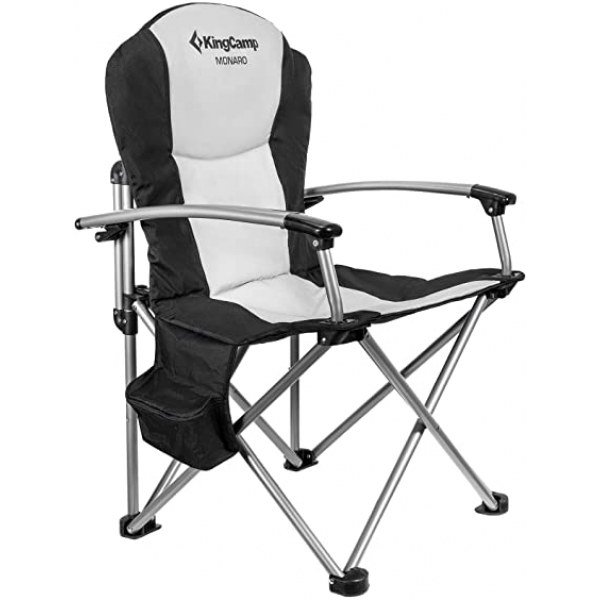 KingCamp Heavy Duty Folding Oversize Padded Hard Armrest Camping Chair with Carry Bag and Cooler Supports 353 lbs for Outdoor Sports Fishing Lawn, Black/MediumGrey, 23.6" ? 26.4" ? 40.2"