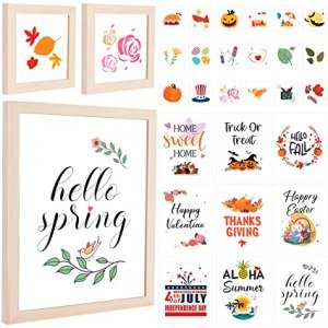 Farmhouse Wall Decor Signs- 3 Rustic Wood Picture Frames in 2 Sizes with 15 Double Sided Cards, Interchangeable Sayings and Patterns Hanging Christmas Valentine Decors for Your Home