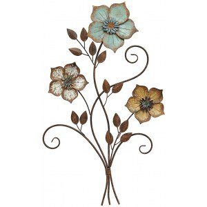 Stratton Home Decor S02369 Tricolor Flower Wall Decor, 19.25 W x 1.50 D x 30.00 H, Multi