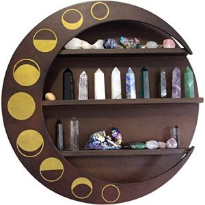 Ella & Emma Crescent Moon Shelf - Wall Hanging Decor, Wooden Crescent Moon Shelf D?cor, Crystal Shelf Display - Display Decor for Essential Oil, Stones, & Crystals, Unique Home Decor (Dark Brown)